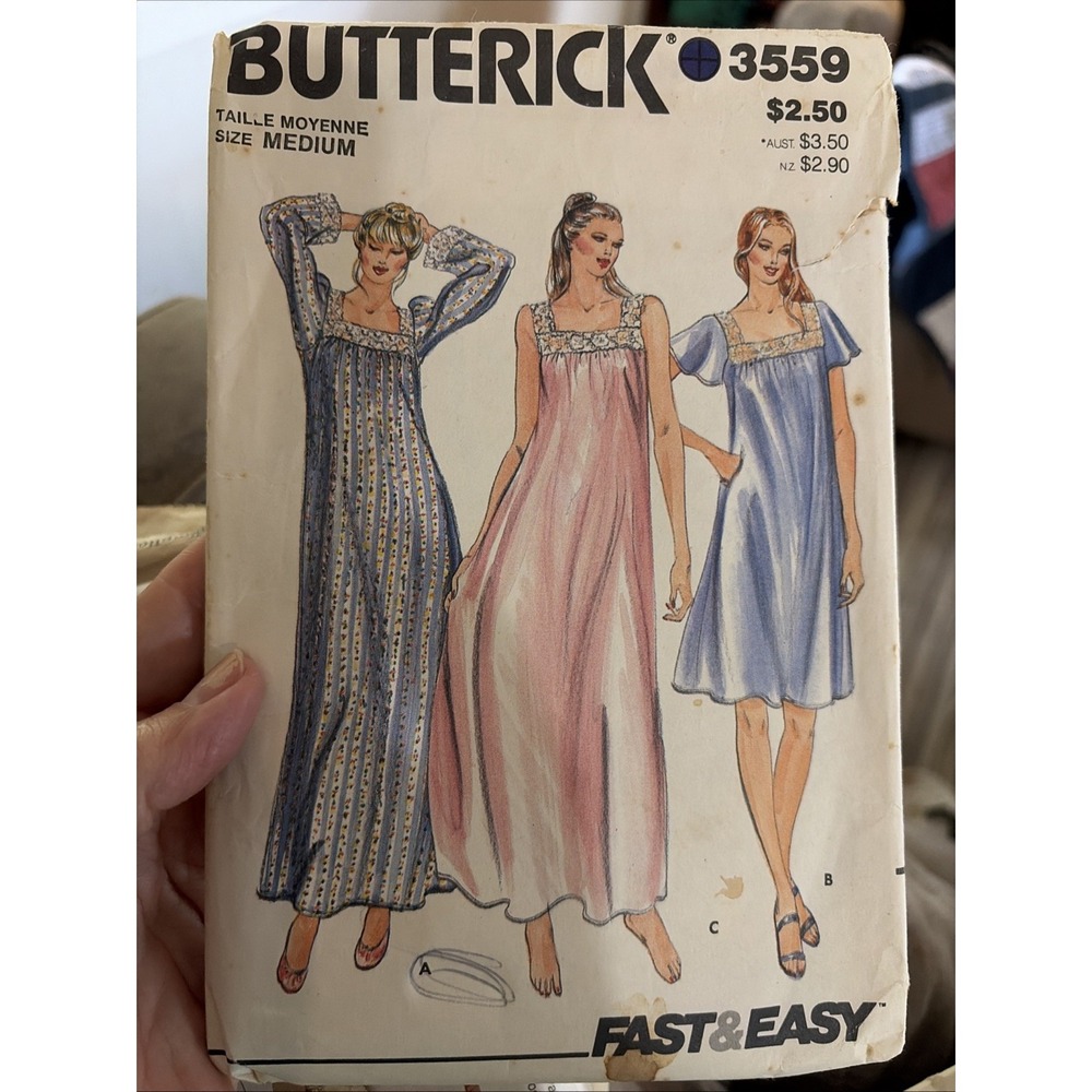 Vintage Butterick 3559 Cut Sewing Pattern, Misses' Nightgown Size Medium (12-14)